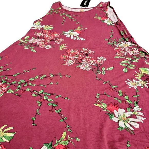 Burgundy NEW! Beach Casual Sleeveless Floral Print Tank Loose Sundress Pockets - Picture 4 of 9